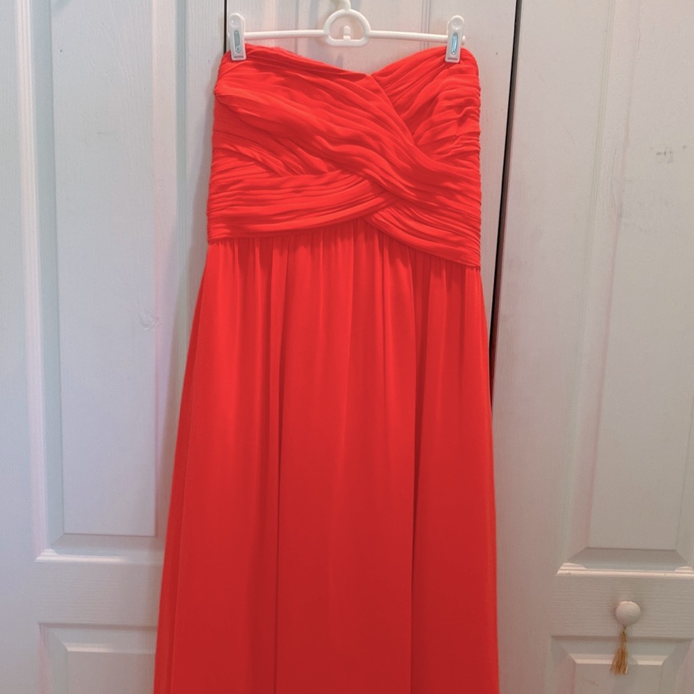 Ralph Lauren Neon Coral Strapless Formal Maxi Dress Sz 12